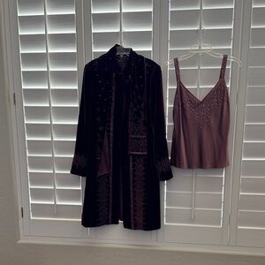 Lafayette 148 New York Velvet long jacket  in Deep Plum and coordinating cami